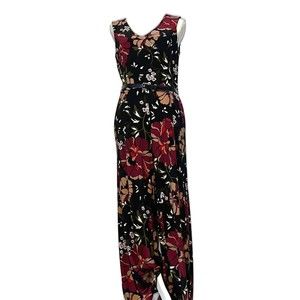 Tommy Hilfiger Floral Sleeveless Jumpsuit Cropped Belted With Pockets size 8